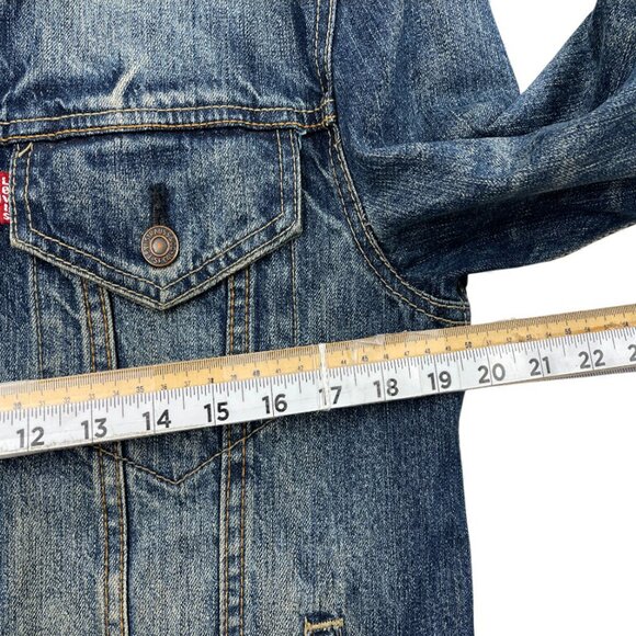 Levis Denim Jean Jacket Blue Cotton Men's Medium Nice Whisker Fade Pattern - Picture 8 of 13